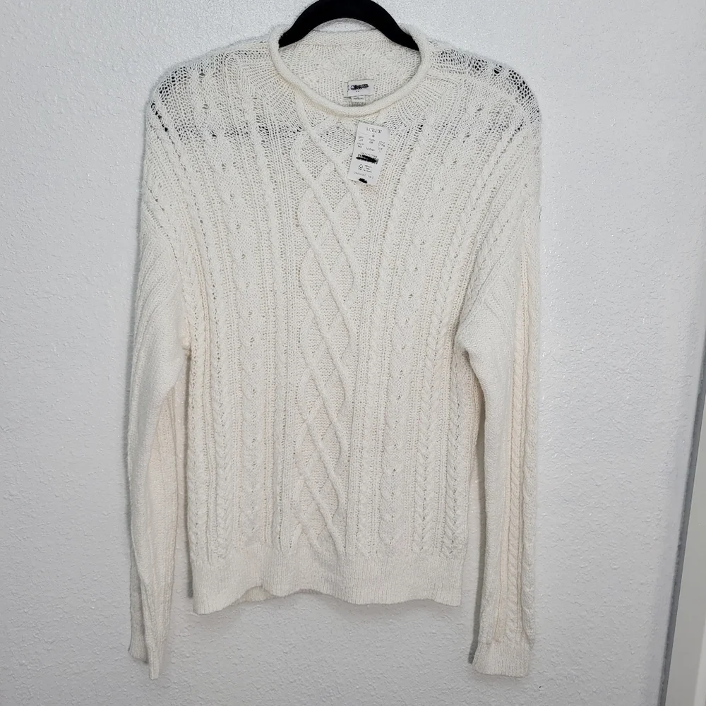 J Crew Factory CF738 Mockneck cable-knit sweater Size S NWT Ivory